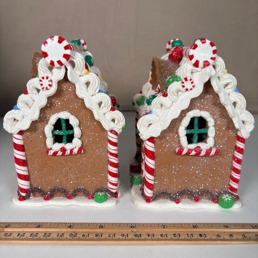 Set of 2 6" Claydough Gingerbread Houses Christmas Village Holiday Decor - Picture 5 of 7